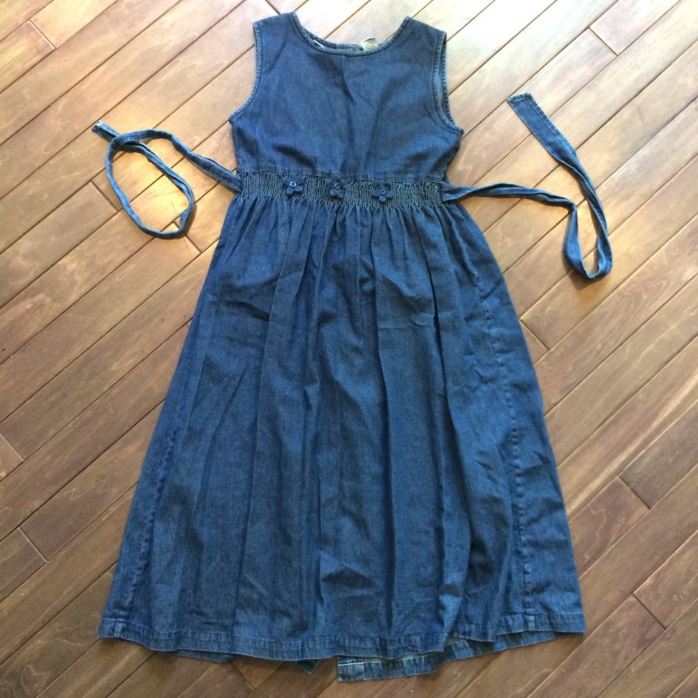 100% Cotton Denim Floral Button Back Tie Dress